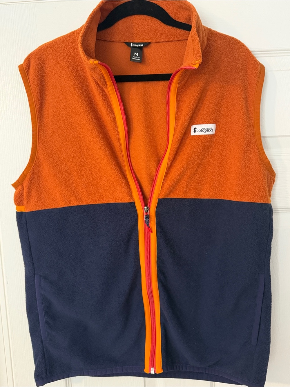 cotopaxi Orange and Navy Two-Tone Fleece Vest